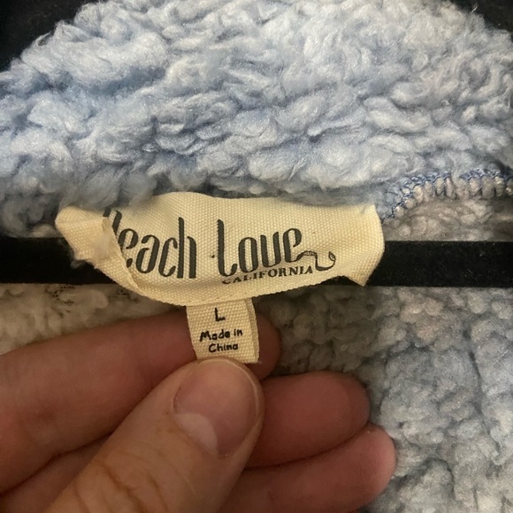 Peach Love LIKE NEW blue/tan cozy sherpa 1/4 zip pullover teddy jacket size L - Picture 3 of 4